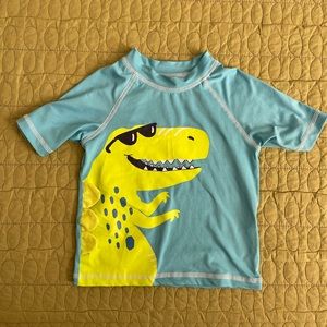 💙 Wippette Toddler Boy Dinosaur Swimsuit Top Aqua Blue & Mint Green Size 3T